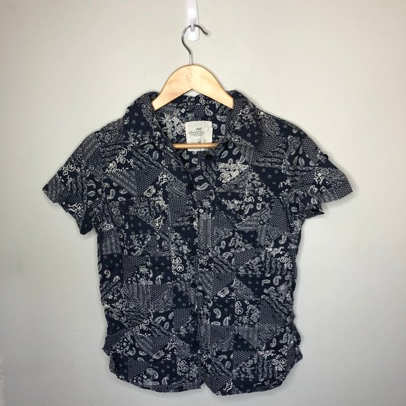 Navy Blue Bandana Short-sleeve Button Up, H&M - Picture 1 of 5
